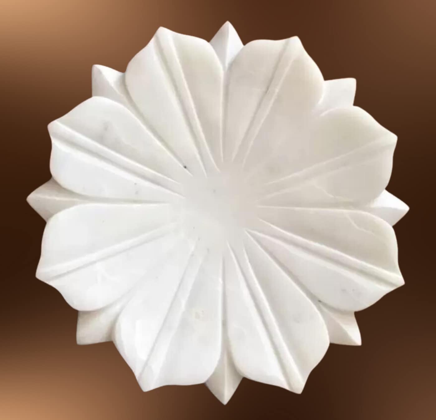 Marble White Bowl Urli for Home and Kitchen Decoration Traditional Lotus Shape Decor Tealight or Candle Lamp 6 inch with Polish-image-24