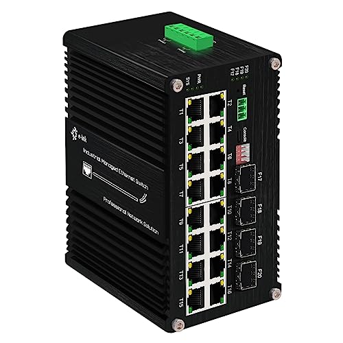 Image of Industrial Gigabit L2 Managed PoE Switch - 16 Ports 10 /100 /1000Mbps Web Management DIN Rail PoE Switch with 4 SFP Slots, Network PoE Switch Support ERPS, Ring Network, VLAN, STP, LACP, QOS