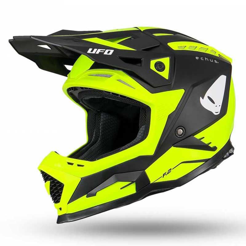 Casque UFO PLAST ECHUS Jaune Noir XL pour moto cross enduro et quad tout-terrain