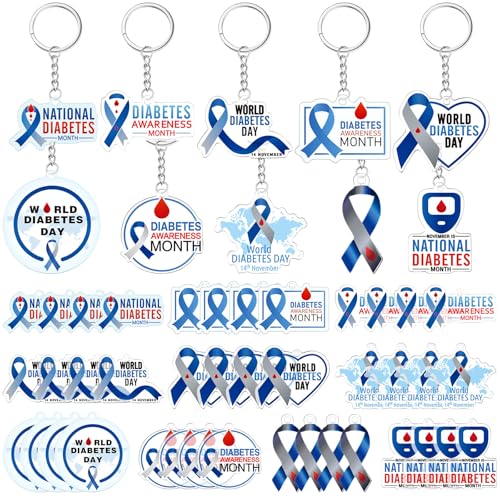 Remuuly 50 Pcs Diabetes Awareness Keychain Bulk Type 1 Diabetes