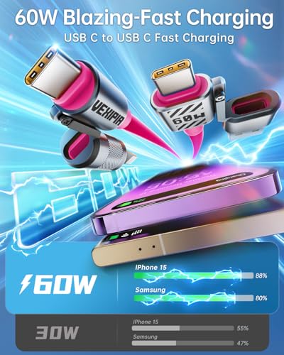 Image of 4 in 1 USB C Cable 60W 5FT Fast Charging & Data Transfer, Thicker Silicone Multi Charger Cord for iPhone iPad Charger Wire Combo with L /Type C /USB A for iPhone 16 /15 /Macbook (Pink)