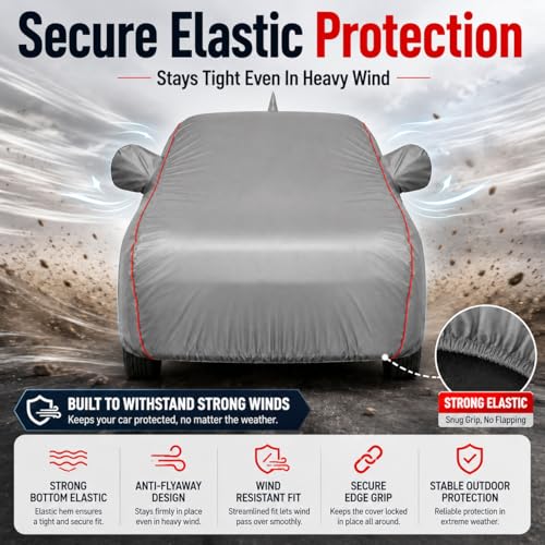 Image of Heavy-Duty Car Body Cover for Honda's City (2008-2013) | Waterproof, Dustproof, UV Protection, Custom Fit, Heavy Belt & Buckle with Mirror & Antenna Pocket | Dark Grey