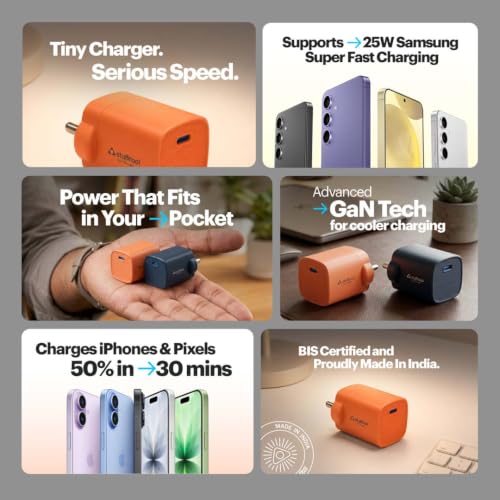 Image of Stuffcool Novus 25W Super Fast GaN Charger for Samsung, Pixel & iPhone Orange