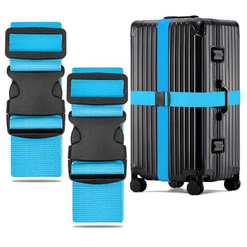 WISYOK Luggage Straps Extended, 2 Pack Suitcase Straps Personalised, Adjustable Case Strap for Suitcase, Luggage Belt with Quick Release Buckle, Suitcase Identifier for Travel, Flight (SkyBlue)