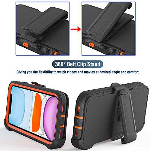 Image of Case for iPhone 11 with Clip, Heavy-Duty Tough Rugged Shockproof Drop Protective Cover Phone Cases, Black+Orange