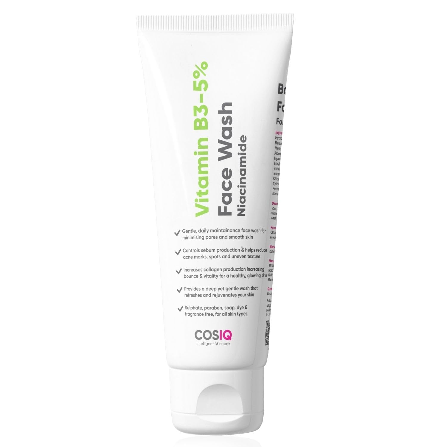 Vitamin B3-5% Niacinamide Face Wash for Smooth and Even Skin, Tan Removal & Glowing Skin, pH Balanced & Paraben Free (30 Days Pack, 100ml)