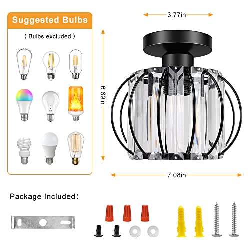 Nanaklaus 2 Pack Semi Flush Mount Ceiling Light Fixture, Black Antique Small Crystal Chandelier, Indoor Lighting For Bathroom, Hallway, Bar, Porch, Stairway #TOP1