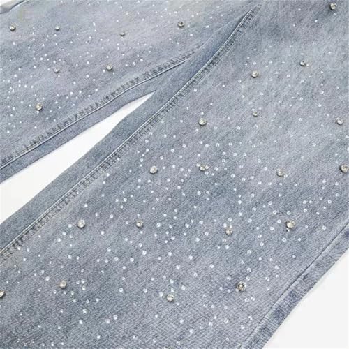 Men Rhinestone Jeans Baggy Straight Vintage Blue Denim Pants Oversized Streetwear Jeans3