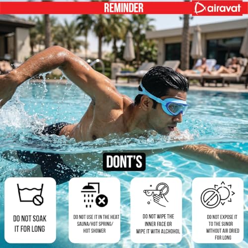 Image of AIRAVAT Shore swimming goggles, polycarbonate goggles, No Leaking Anti-Fog Pool Goggles for Adult Men Women Youth, UV Protection, 180 Clear Vision, Free size (Blue Combo)