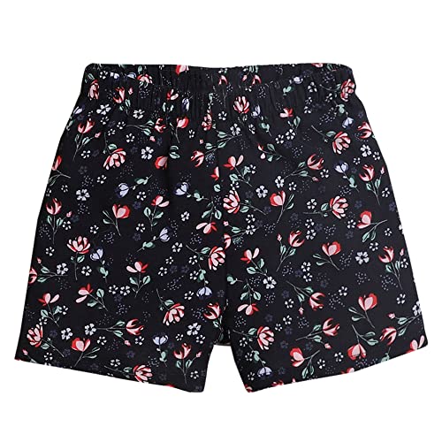 Image of Hopscotch Baby Girls Cotton-Blend Floral Print Shorts in Navy Color
