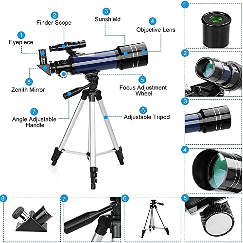 Telescopio astronómico refractor de 70 mm con trípode y accesorios miniatura 6