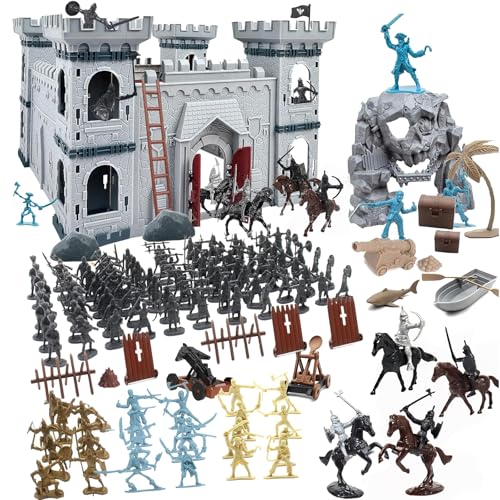 Yoyoom Army Men Action Figures Toy Soldiers Set, Medieval Castle Knight Military Soldiers DIY Castle Building Set with Pirate and Cavalry for Birthday...
