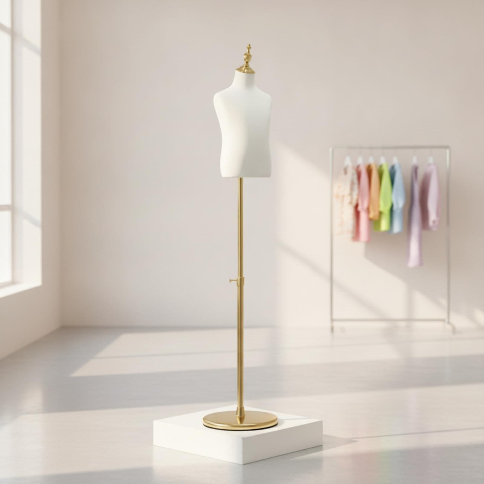 Schneiderpuppe stoffbezogen -Schaufensterpuppe höhenverstellbar Torso für Einzelhändler, Schaufenster, Verkaufsraum, Fotostudio , Goldbasis Goldkopfkappe , 8 Jahre