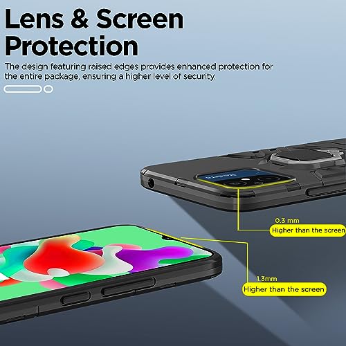 Image of Pikkme Redmi 12C / Poco C55 Back Cover | D5 Tough Armor Bumper | 360 Protection Case | Ring Holder Stand Case (Black)