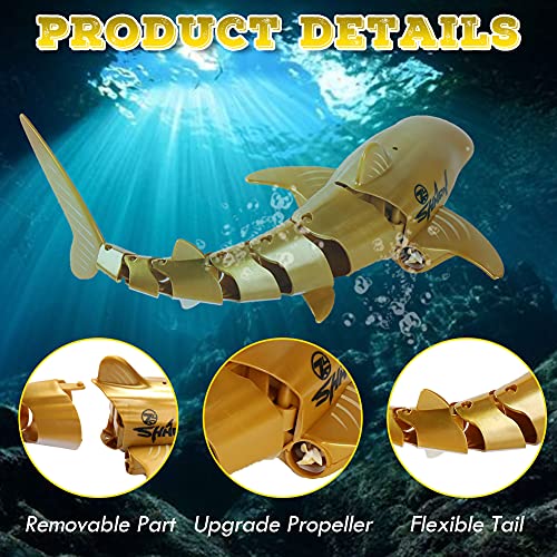 EsOfficce 2.4 GHz Remote Control Shark Toy , 1:18 Scale High Simulation Shark, RC Shark for Swimming Pool, Underwater RC Boat Toy Gift for Boys Girls Age 6+, Gold Yellow