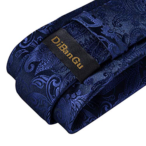 Image of DiBanGu Paisley Ties for Men Silk Necktie and Pocket Square Cufflinks Tie Clip Set Woven Classic Mens Tie for Wedding Party