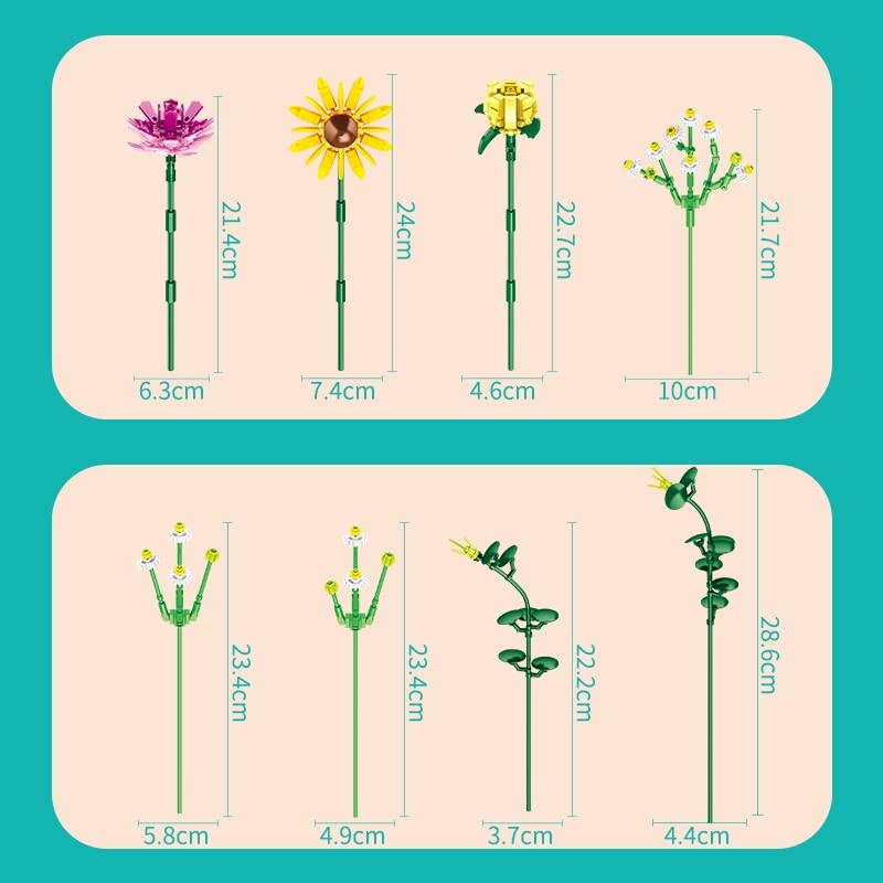 YDHWY Fai da Te Romante Rose Bouquet Building Building Sunflower Plant Flower Home Bonsai Assembly Assembly Brick (Color : B, Size : As Shown) - Image 3
