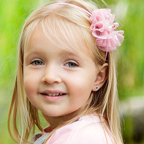 Rhodium Plated February Purple Cz Heart Screw Back Earrings For Girls 7Mm - Charming Simulated Amethyst Birthstone Safety Screw Back Earrings For Infants, Toddlers & Little Girls #TOP2