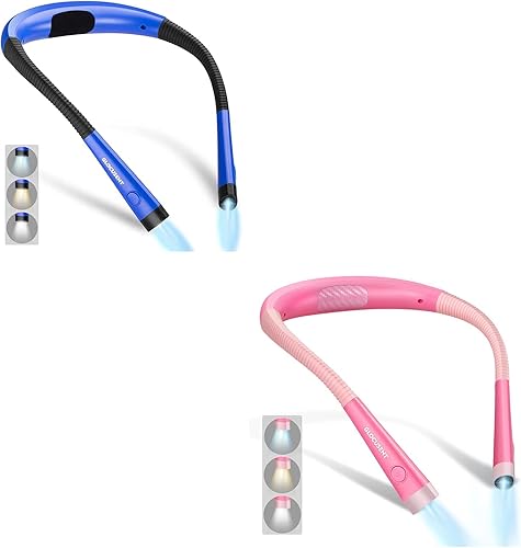 Glocusent Luz LED de lectura para el cuello, luz de libro para leer en la cama (paquete de 2)