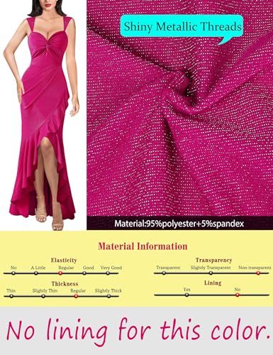 Image of VFSHOW Womens Glitter Sweetheart V Neck Twist Front Backless Ruched Ruffle Slit Formal Evening Gown Maxi Dress