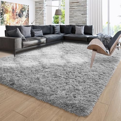 Ompaa Grey Area Rug 9x12, Fluffy Shag Carpet for Living Room