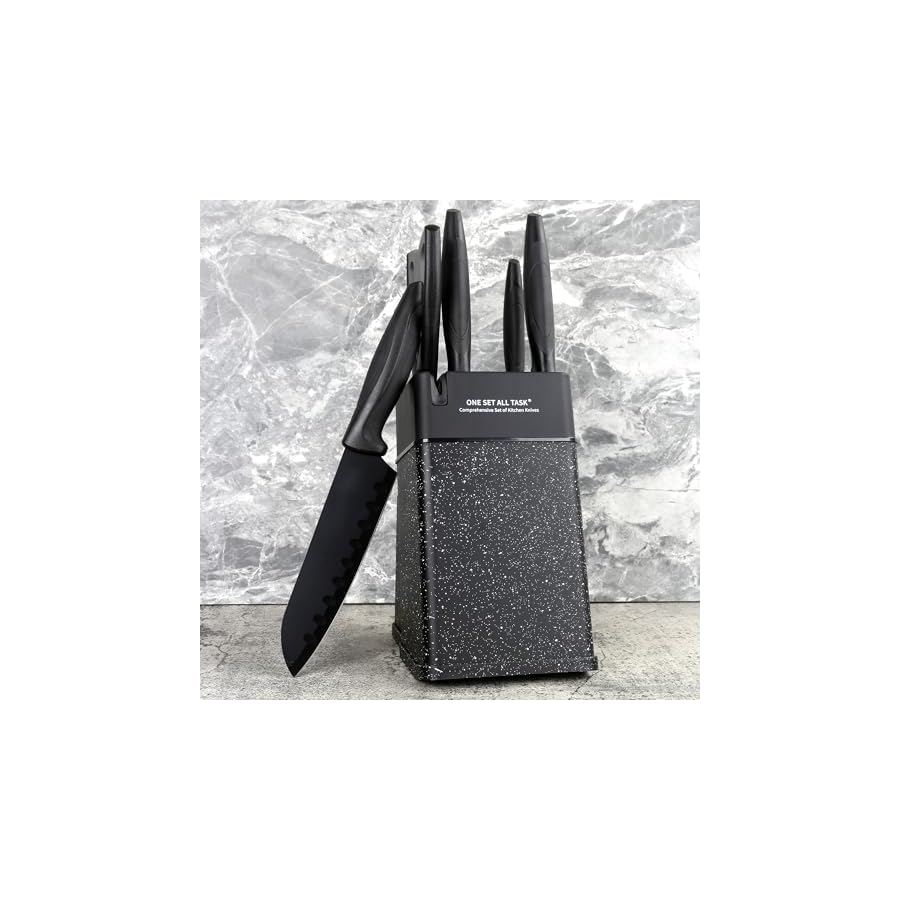 DOUBARK Kitchen Knife Block Set, 7 Pcs Kitchen Knife Set with Block Self Sharpening, Sharp Cutlery Knife Set with Stainless Steel Blades for Precise Cutting, Anti-slip Handle