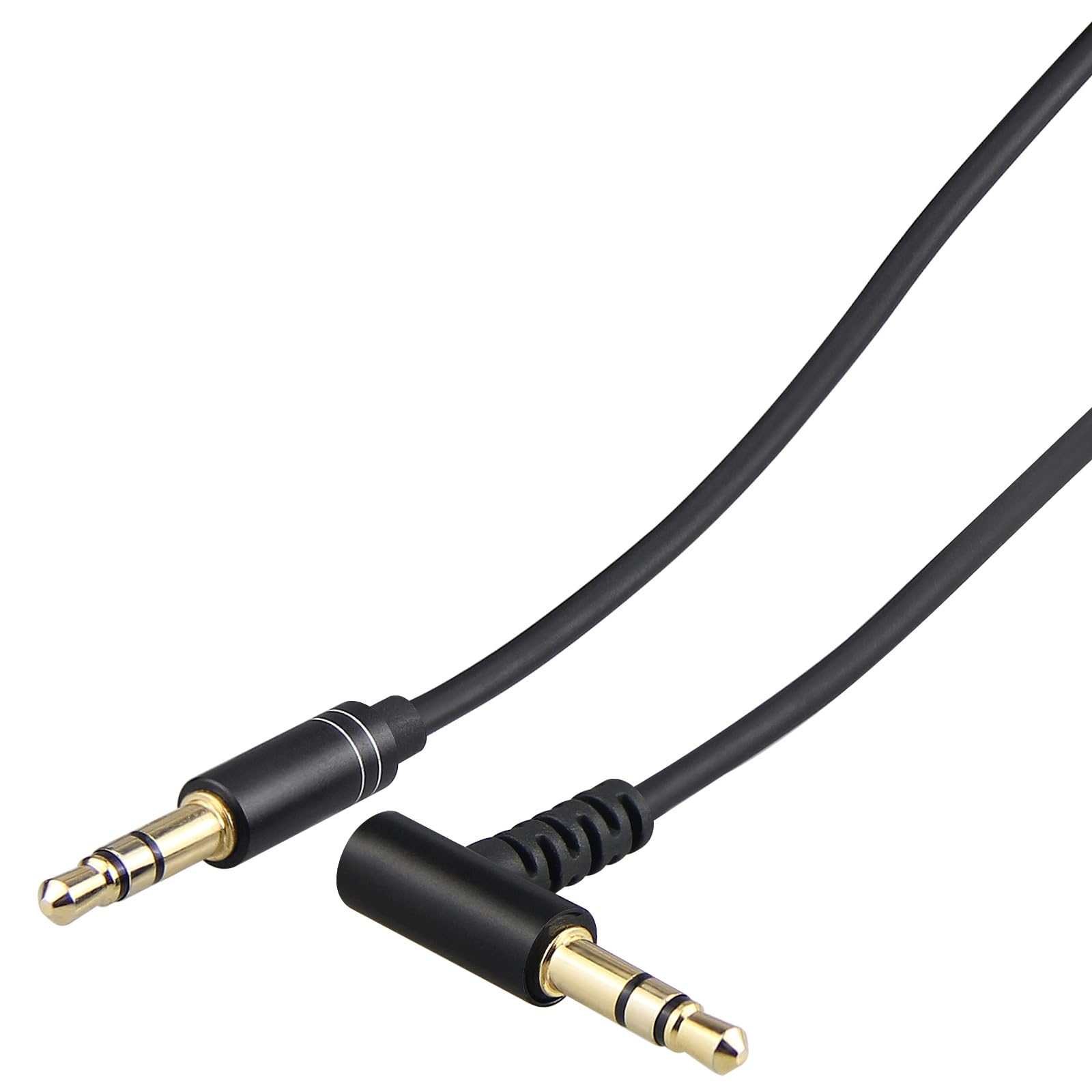Aux Cord 3.5mm 90-Degree Angle Audio Cable Male to Male - 3ft Hi-Fi Sound for Headphones, PC, Car, Speakers, iPhone, Home Stereos, iPod, Echo - Black Auxiliary Adapter