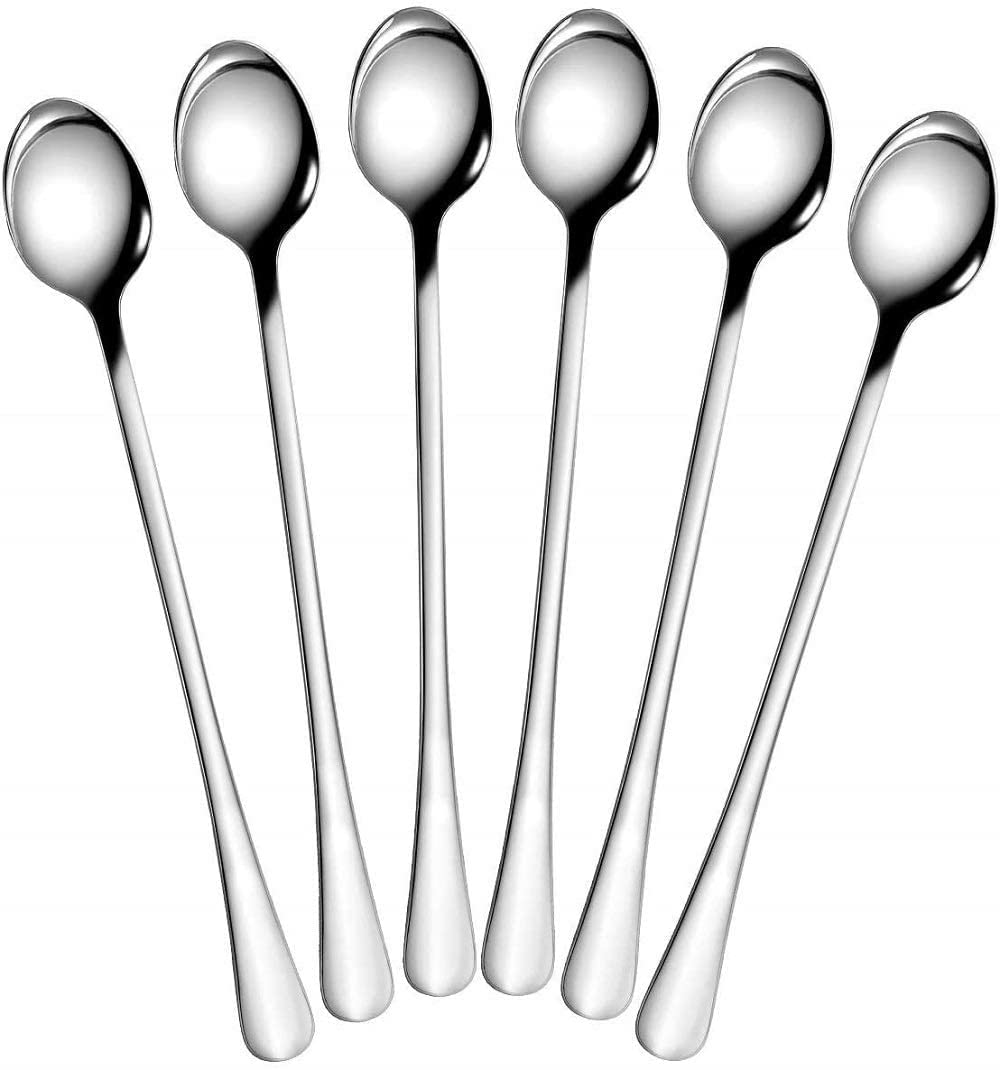 VishList Long Handle Spoon for 6 Pcs Long Mixing Spoon for Iced Tea,Coffee Suitable for Tall Glasses,Cocktail Bar Stainless Steel Long Handle Spoon,Soda Spoon,Milkshake Spoon