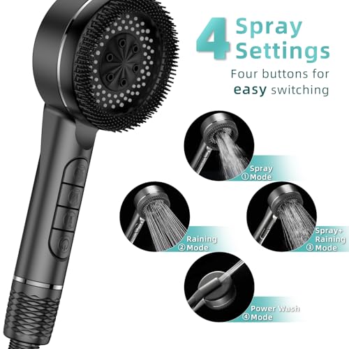 CHOUPIJIANG Filtered Shower Head, 4 Spray Modes ShowerHead with Handheld,High Pressure Filter Shower Head with Hose,3.5 inch Round Water Softener Filters Beads for Hard Water,Black by CHOUPIJIANG - Used condition - Image 7