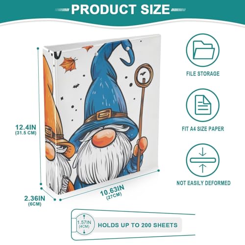 Image of 3 Ring Binder Gnomes Autumn Pumpkin 1.5 inch Binders Three Ring Binders with Clipboard Fit 8.5'' x 11'' Paper 3 Interior PVC Clear Pockets for Office Supplies