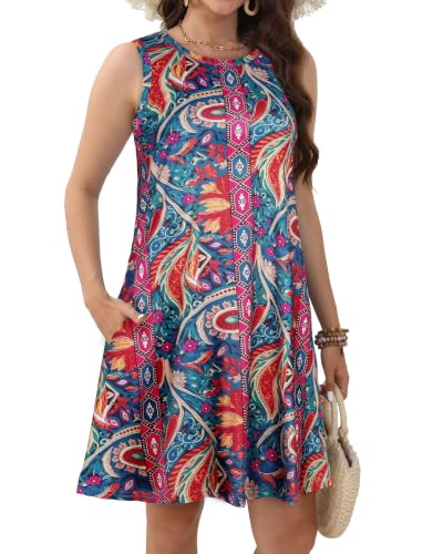 Image of Womens Summer Dresses Casual Loose Fit Sleeveless Sundress with Pockets