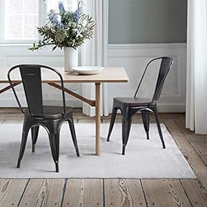 Victone metal dining chair with wood seat indoor outdoor use chic dining bistro cafe side bar chair coffee chair set of 4 black  urban country home decor