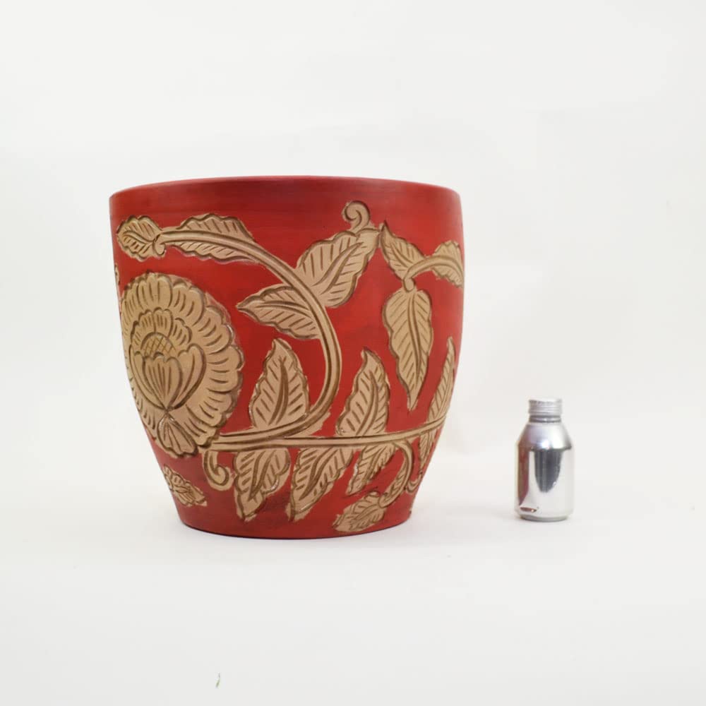 Amazon.co.jp: カラーテラコッタ鉢 レッド 花柄 タイ製 (L) : DIY