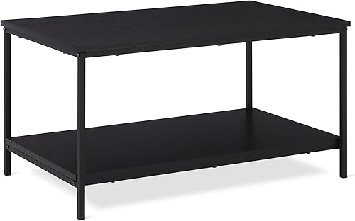 Miniatura 9 de Amazon Basics Mesa de centro rectangular con estante inferior, mesa central para sala de estar, de madera, 19.9" P x 31.5" A x 16.5" Al