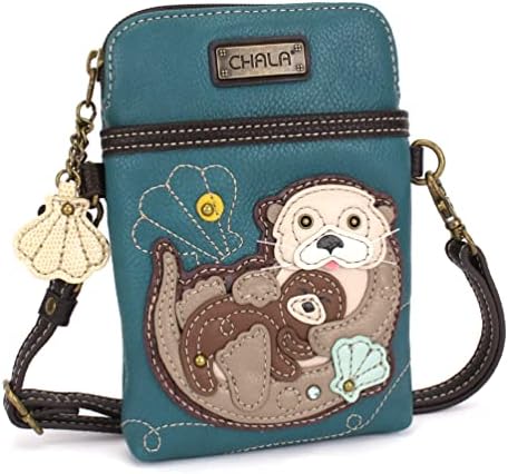 CHALA Ocean Collection Cell Phone Crossbody Purse-Women PU Leather/Canvas Multicolor Handbag with Adjustable Strap, Otters - Turquoise, One Size