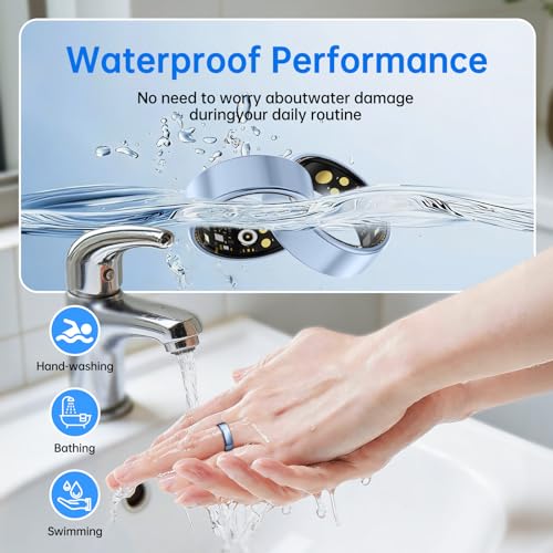 Image of Smart Ring for Women & Men, Health Tracker Ring with Heart Rate, SpO2, Blood Pressure,Temperature, HRV & Stress, IP68 Waterproof Fitness Ring, Sleep Tracker for iPhone & Android, No App Fee(Blue, 8#)