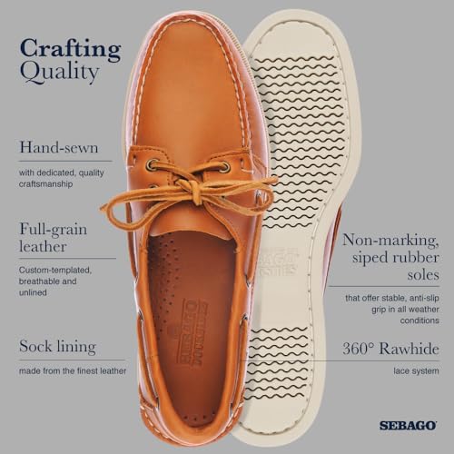 Image of Sebago Portland Boat Shoes - Full-Grain Leather Moccasins, Handsewn with Leather Sock Lining and Non-Marking, Slip-Resistant Sipped Rubber Outsoles