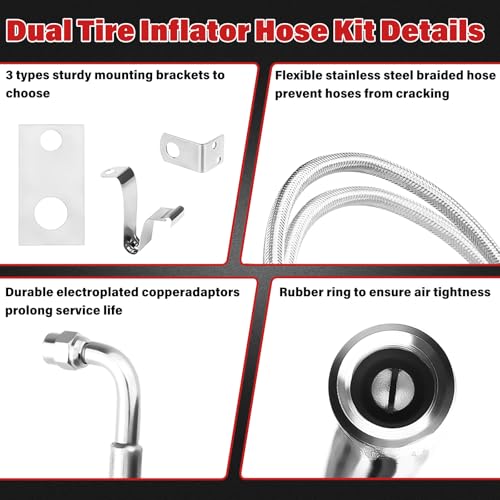 Image of Dually Valve Stem Extenders Kit, Stainless Steel Braided Tire Valve Extension fits 16 inch to 19-1 /2 inch Dual Wheel Valve Stem Extension for Most Cars Motorhome RVs Trailers Trucks, Easy Connecting