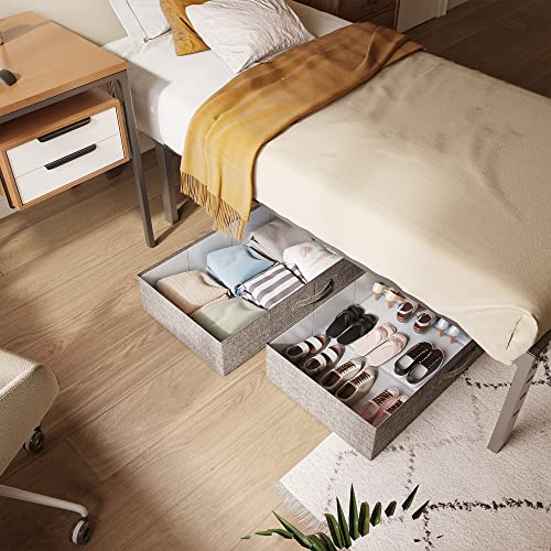 Klonvs Foldable Underbed Storage,Under Bed Storage Containers With Lids (Set Of 2) For Clothing, Shoes. Clothe Storage Container With Lid, 30 X 15 X 6.7Inch, Grey #TOP1