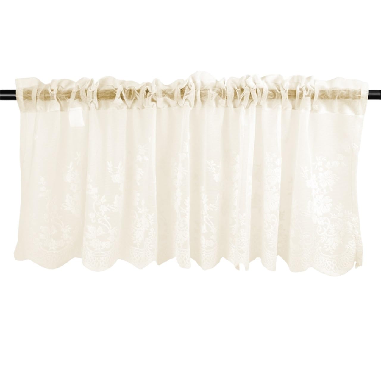 BDFJEDS Cabinet Curtain Semi Transparent Voile Curtain Window Treatment Lace Kitchen Ruffle Drape Valance Cabinet Dustproof(130x41cm beige)