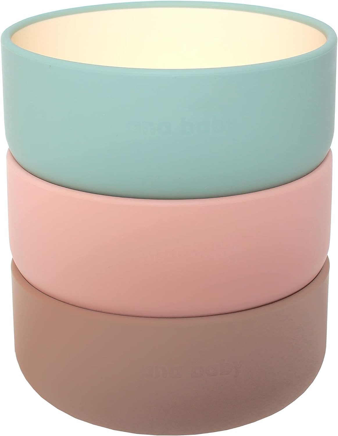 ana baby Confezione da 3 ciotole in silicone in colori pastello, in silicone alimentare e senza BPA, perfette per lo svezzamento, lavabili in lavastoviglie e adatte al microonde