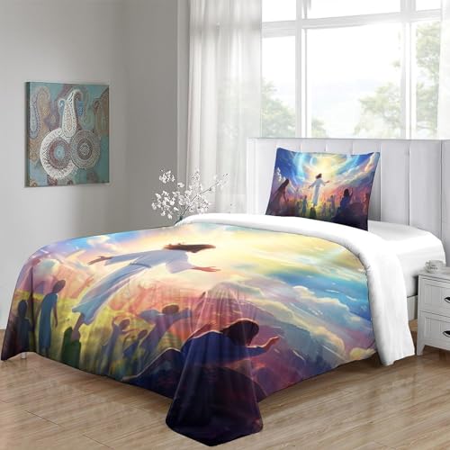 Housse de couette Jésus 3D avec taies d'oreiller lit simple microfibre