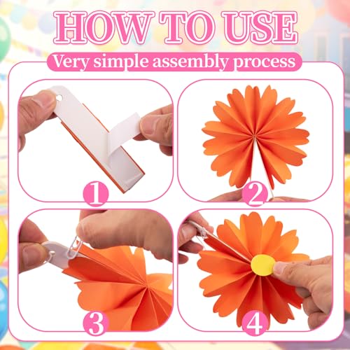 Image of PAPER JAZZ 15pcs Colorful Paper Flower Fiesta Paper Fan Party Decorations, Mini Mexican Hanging Ornaments,Rainbow Paper Daisy with Small Flower for Spring Summer Easter Party