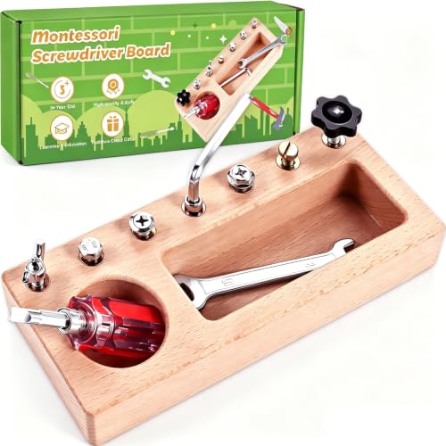 WoodTrove Montessori Screwdriver Board Set Montessori Toys for 3 4 5 Year Old Wooden Screw Driver Activities Tools Fine Motor Skills Preschool Learning Sensory Toy