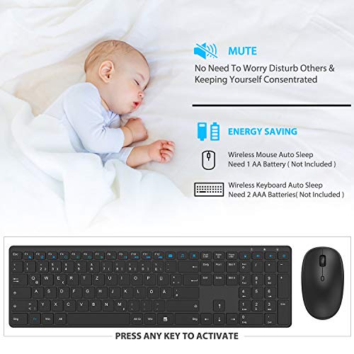 TedGem Tastiera e Mouse Wireless, 2.4G Set Tastiera e Mouse Senza Fili, USB Ergonomico Mouse e Tastiera, Tastiera e Mouse con 2-in-1 USB Nano per PC, Laptop(Ultra-Sottile Silenzioso & IT Layout)