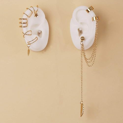 Miniatura 7 de Juego de 65 joyas de oro con 6 collares en capas, 11 tobilleras y 7 aretes de oreja, 11 aretes de aro, 15 anillos, 15 aretes de tuerca para mujer