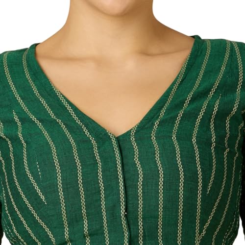 Image of Studio Shringaar Women Cotton Half Sleeve Side Stretchable (Smocked) Readymade Saree Blouse