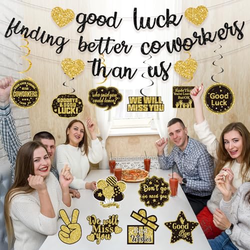 Image of Pre-Strung Good Luck Finding Better Coworkers Than Us Gold Glitter Banner, Going Away Party We Will Miss You Decorations, Great for Goodbye Farewell Job Change Party