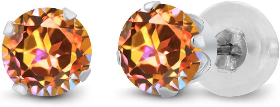Gem Stone King Classic Solitaire Stud Earrings for Women Men | 14K White Gold | 5MM Round Gemstone Birthstone | Fine Jewelry Gifts for Her Him Mom Dad Wife
