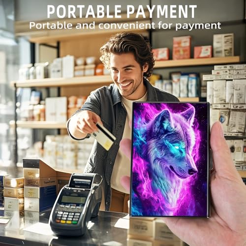 Metal Wallet, Minimalist Aluminum RFID Wallet & Credit Cards Wallets, Beautiful Wolf Slim Mini RFID Blocking Credit Card Holder for Men & Women, 6 Slots Front Pocket Card Case4